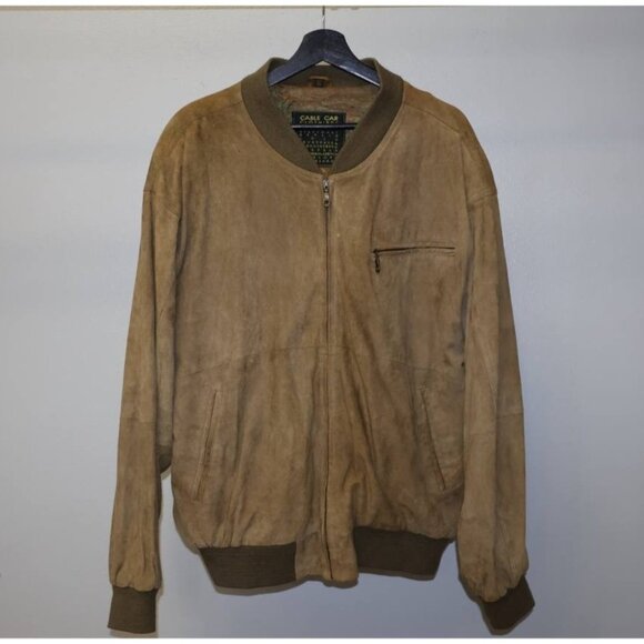 Vintage Echtes Leder Suede Leather Bomber Jacket Full Zip Up Mens Size XL - Picture 9 of 10